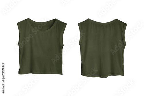 Blank Army Sleeveless Crop Top Template for Women, Isolated Object