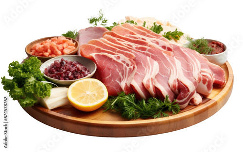 Platter With Meat And Salad Isolated On Transparent Background PNG.