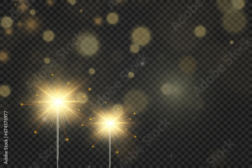 Magical light. Sparkler. Candle sparkling on the background. Realistic vector light effect. Winter, seasonal christmas decoration illustration.	

