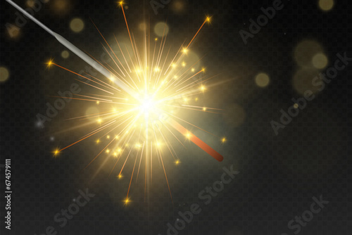 Magical light. Sparkler. Candle sparkling on the background. Realistic vector light effect. Winter, seasonal christmas decoration illustration.	

