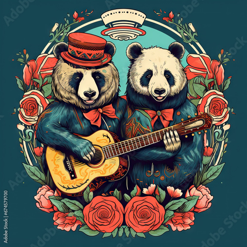 folk band logo vector colorful a grizzlie bear  photo