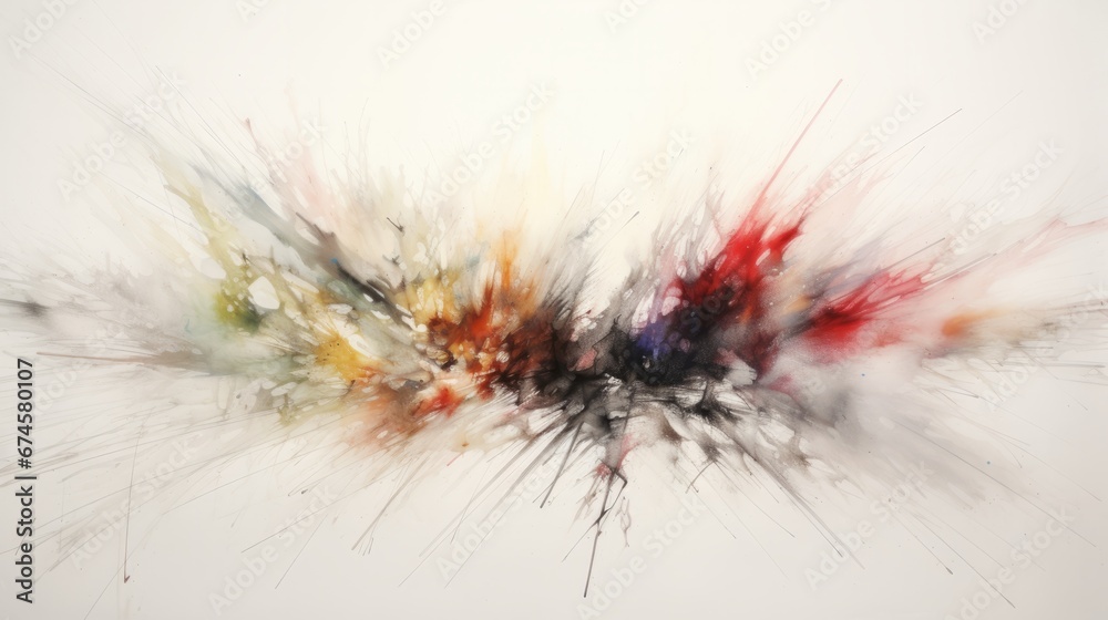 Abstract Explosion of Colours on a white Canvas. An abstract painting of a white background with red, yellow, and blue colours Abstract Explosion of Colours on a white Canvas. An abstract painting of a white background with red, yellow, and blue colours