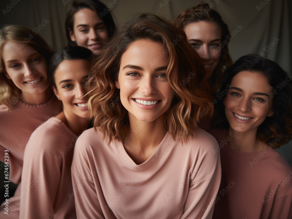 Fototapeta premium Team of beautiful women sitting in circle and feeling united and empowered. Concept of unity, support, save space for woman. Generative AI