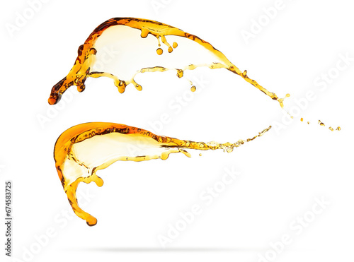 Two splashes of clear yellow liquid, isolated on a transparent background png