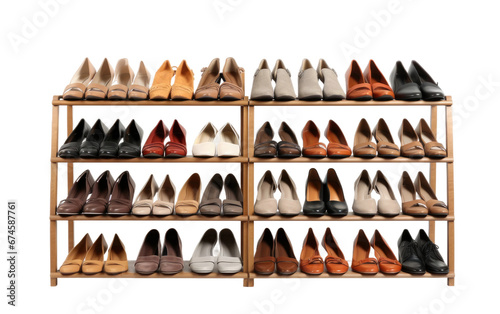 Brand New Shoes on Shoe Rack Isolated On Transparent Background PNG.