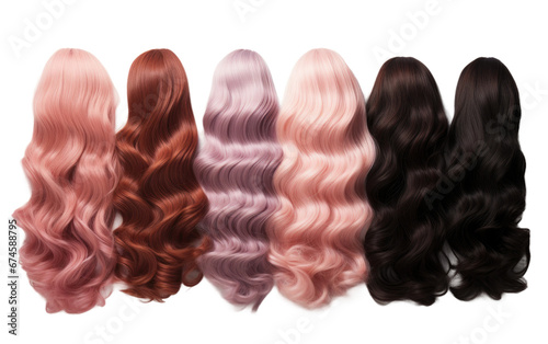 Colorful Synthetic Fiber Wigs Isolated On Transparent Background PNG.
