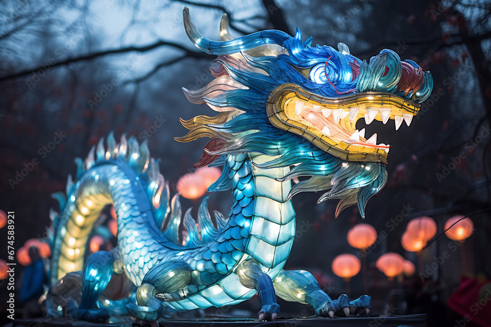 Obraz premium Blue Chinese Dragon symbol of 2024. Chinese New Year