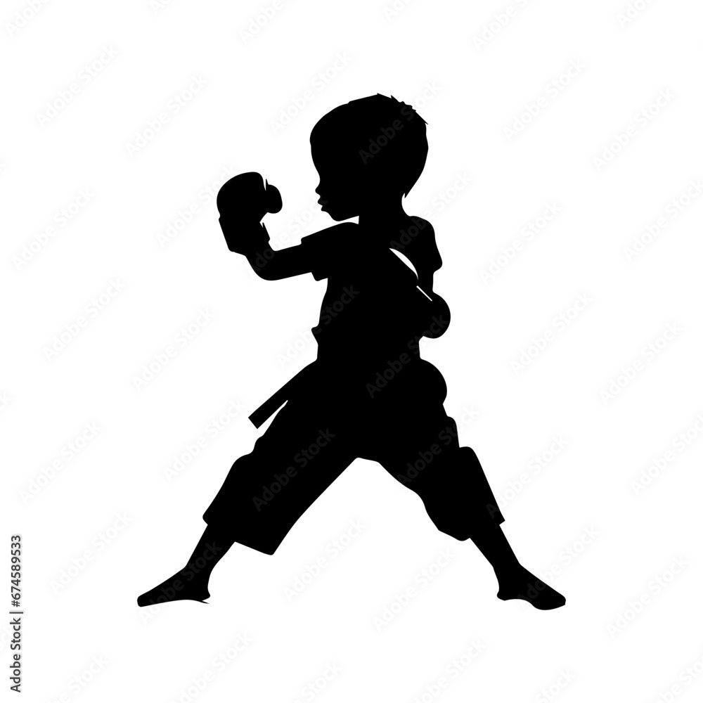 Vector silhouette of a baby Boxing,  The child in Boxing.
