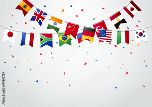 Party Garland With Flags Of The World. Celebration Concept. photo