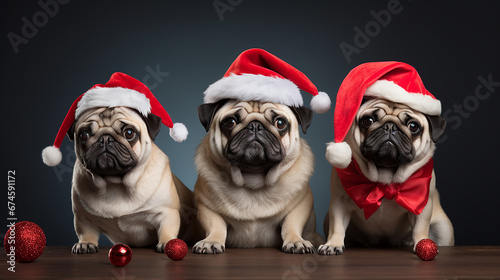 funny dogs for christmas with santa hat © Birol Dincer 