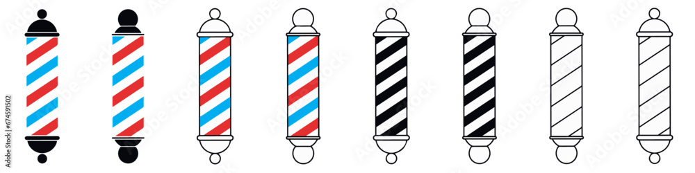 Barber Pole icon set. Barbershop pole symbols. Flat style icons. - obrazy, fototapety, plakaty 