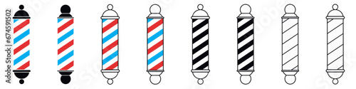 Barber Pole icon set. Barbershop pole symbols. Flat style icons.