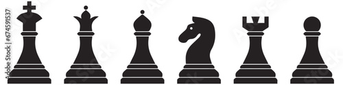 Chess silhouettes. Chess vector icons. Flat back chess icons. Chess pieces. EPS 10