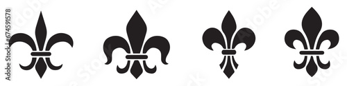 Obraz Heraldic lily icons. Fleur-De-Lis icons. Fleur de lis silhouettes. Silhouette style vector icons