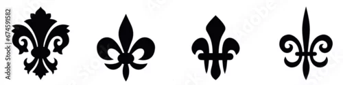 Obraz Heraldic lily icons. Fleur-De-Lis icons. Fleur de lis silhouettes. Silhouette style vector icons