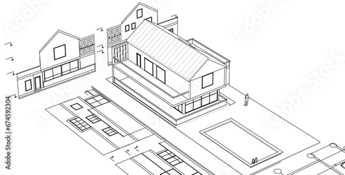 house architectural project sketch 3d illustration	
