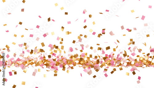 flying pink gold confetti isolated on transparent background cutout