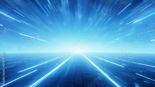 Bright blue speed lines simulating cyberspace on black background. Speed light lines moving fastly. Concept of space. High quality 4k footage photo