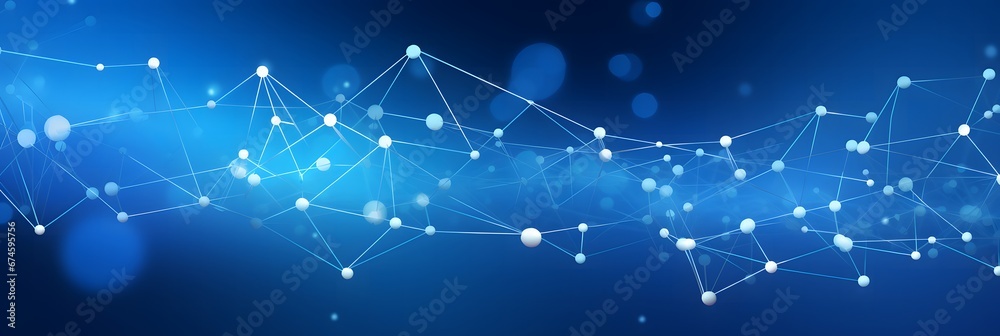 Fototapeta premium Abstract connected dots on bright blue background.