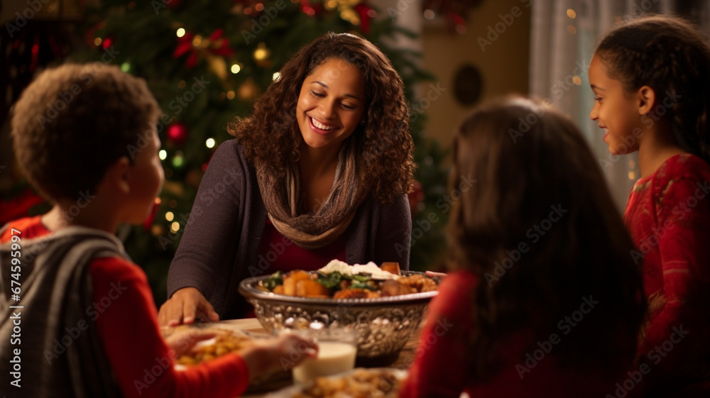 Warm Family Christmas Celebration at Home: Joy, Love, and Festive Decorations.