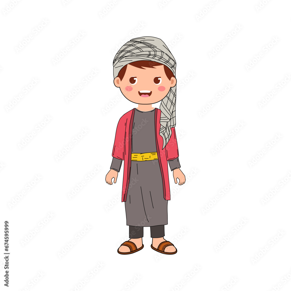 Man in Palestine national costume. cartoon characters in traditional ethnic clothes