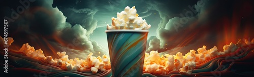 Popcorn w pojemniku przed kinem filmowym. 