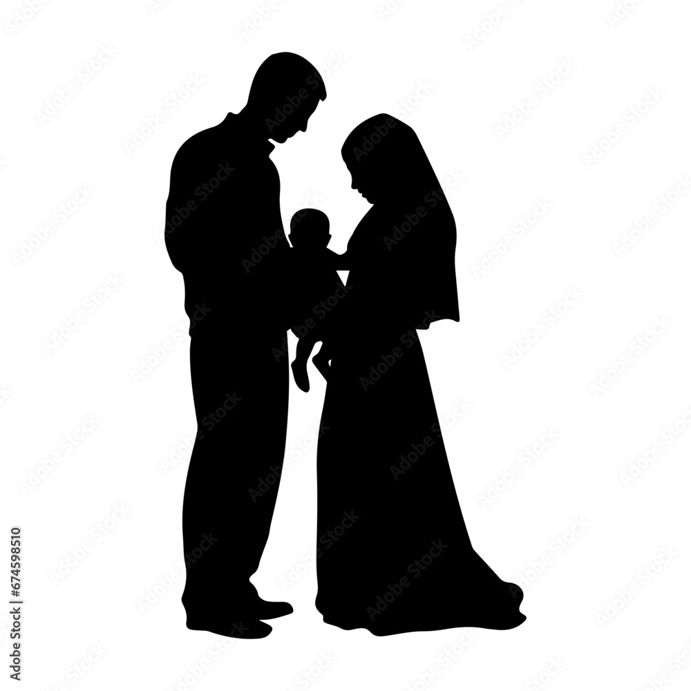 silhouette of muslim family. Vector Illustrator