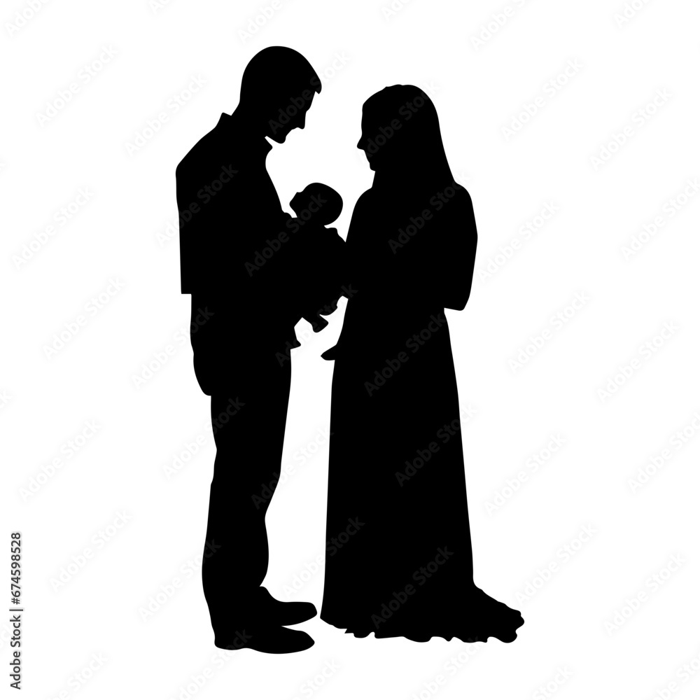 silhouette of muslim family. Vector Illustrator