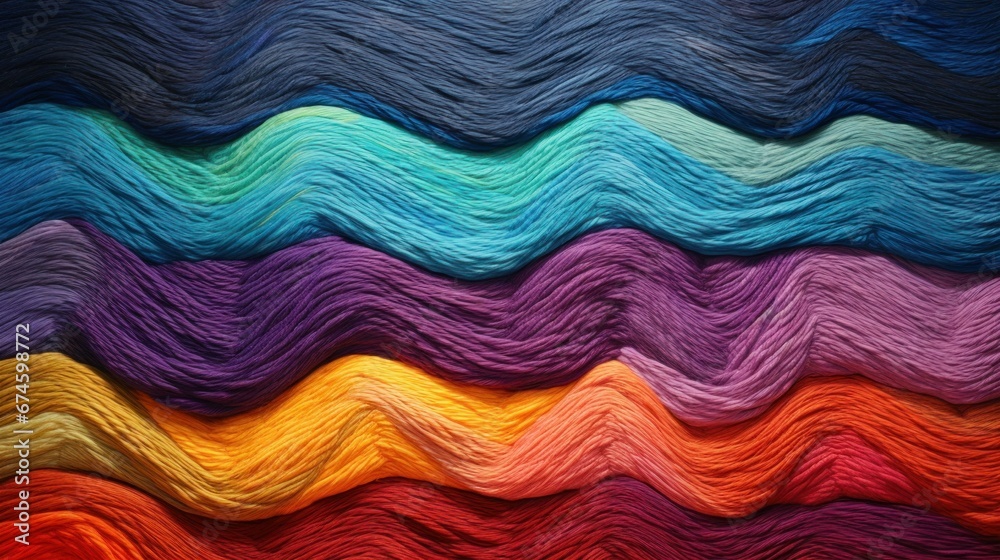 Craft, hobby, handmade background with bright colored wave yarn of thread. Materials for needlework and DIY. Multi-colored threads for knitting