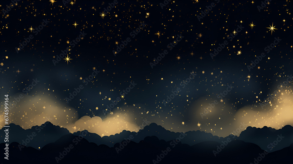 aesthetic seamless gold stars on night sky galaxy background