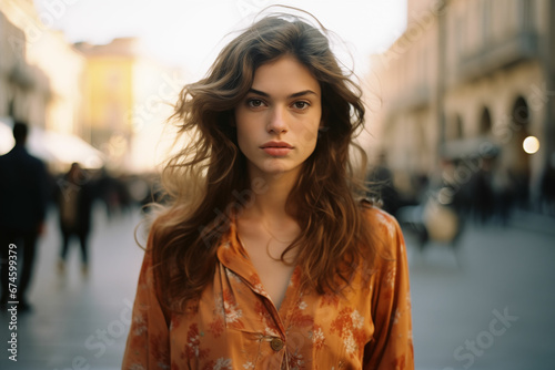 Portrait of a Fashion-forward, Energetic Young Woman Exploring Downtown R, Italy