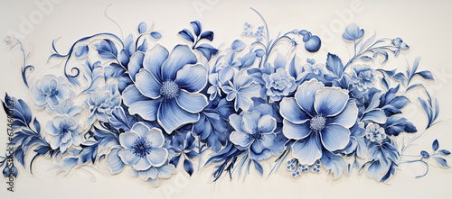 Fotografia fondo ramo floral en tono azul sobre fondo blanco