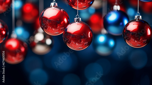 Elegant Red and Blue Christmas Baubles Captured in Artistic Holiday Photography