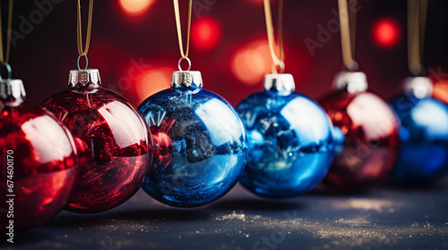 Vibrant Christmas Baubles in Red and Blue - Holiday Artistic Photography
