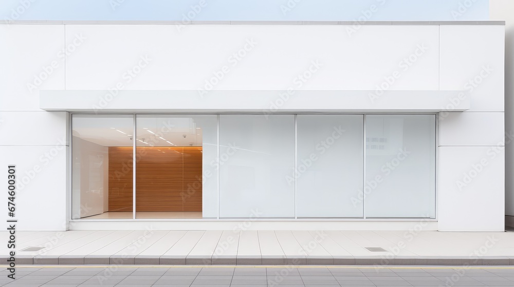 Fototapeta premium view bright building shop background illustration store front, storefront wall, light modern view bright building shop background