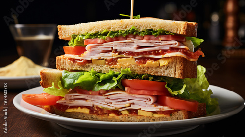 A perfectly stacked triple decker club sandwich