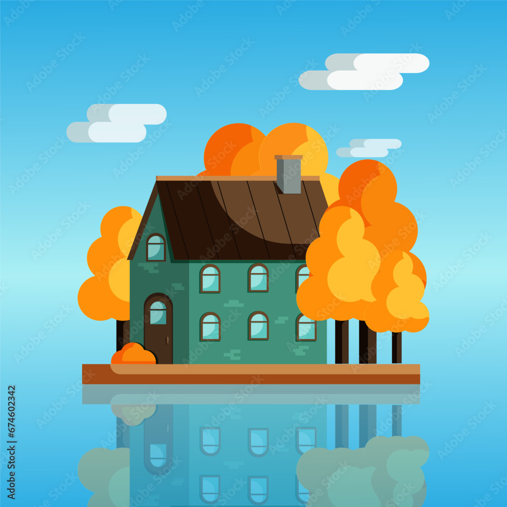 Fototapeta premium Autumn house. Flat style