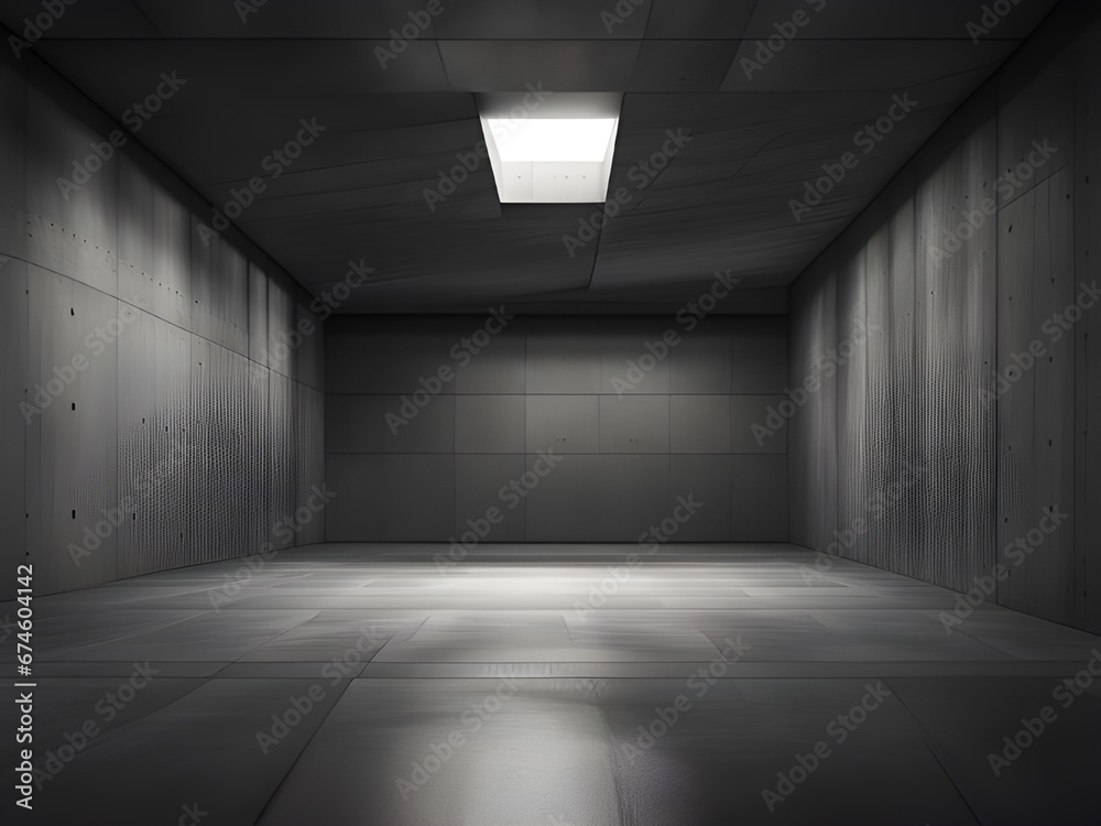 dark empty room with dark concrete floor.