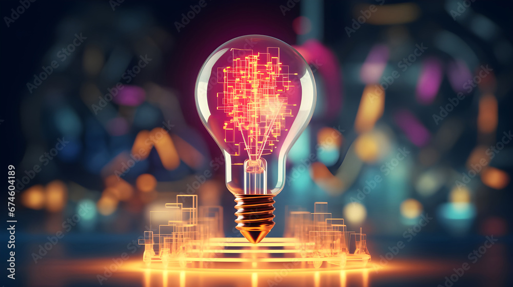 Light Bulb Glowing. Innovative Technology Idea Concept. Light Bulb Glowing. Innovative Technology Idea Concept.