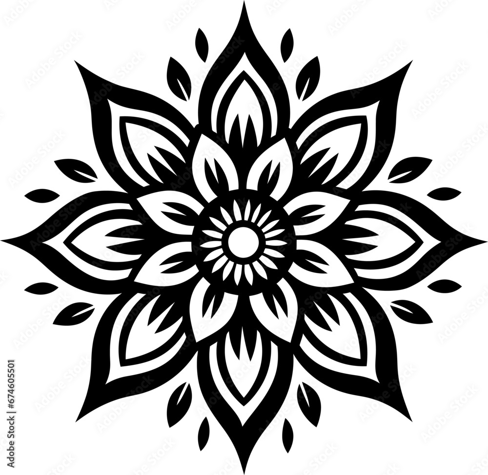 Boho style flower silhouette icon in black color. Vector template for tattoo or laser cutting. Boho style flower silhouette icon in black color. Vector template for tattoo or laser cutting.