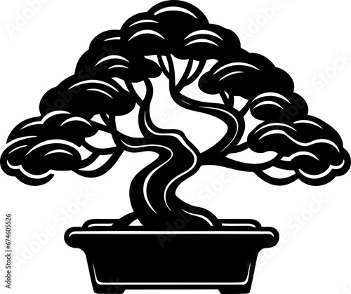 Bonsai silhouette icon in black color. Vector template for tattoo or laser cutting.