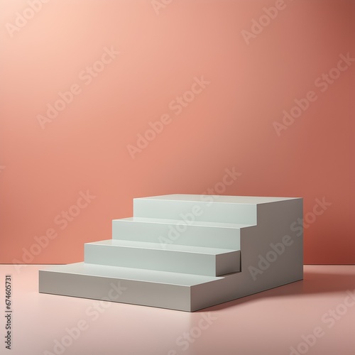 white stairs on pink background. Pedestal or platform for product presentation. © DigitalART