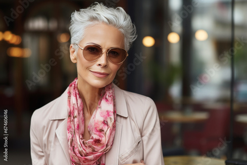 portrait of a charming modern stylish positive elderly woman,a concept of beauty at every age
