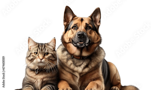Joyful Dog and Cat Gaze at the Camera Together in a Tranquil Transparent Setting, pets happiness, celebration and fun. furry animals.