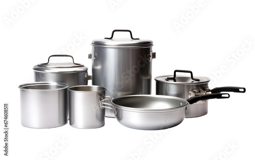 Solid And Designed Camping Cookware Set Isolated On Transparent Background PNG.