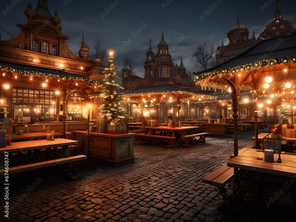 Christmas market in the old town of Krakow, Poland.