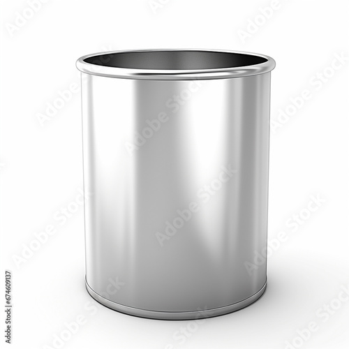Metal trash bin from paper isolated on white, ai technology