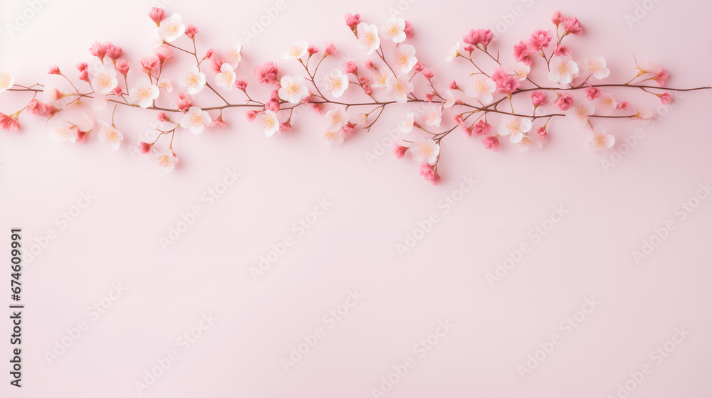 Fototapeta premium Pink cherry blossom in spring, background with copy space.