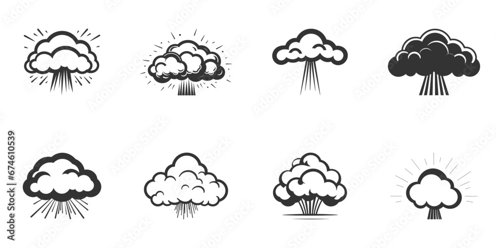 Mushroom cloud logo set. Vector illustration