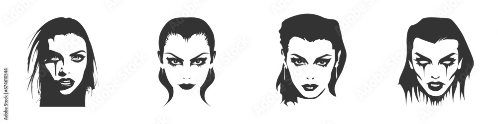 Vampire woman face silhouette. Vector illustration